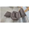 Image 6 : Dark Brown Microsuede Swivel Recliner Chair with Matching Ottoman on Round Wood Bases