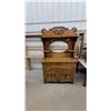Image 1 : Antique Victorian Oak Sideboard with Carved Crest, Missing Oval Mirror, and Lower Cabinet