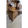 Image 6 : Antique Victorian Oak Sideboard with Carved Crest, Missing Oval Mirror, and Lower Cabinet