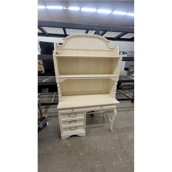 French Provincial Style Cream Writing Desk with Hutch and 5 Drawers 76 x 44 x 18"