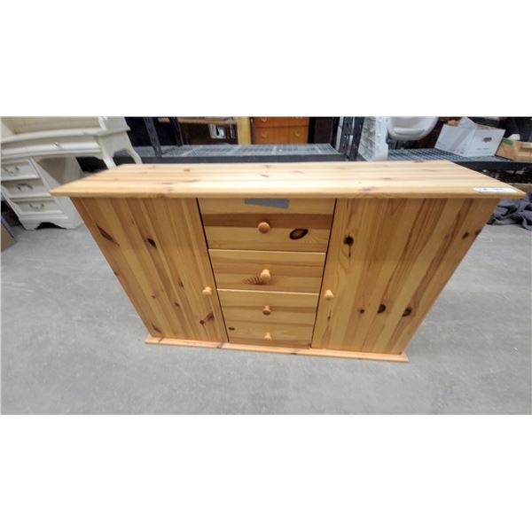 Natural Pine Chest with Two Drawers and Two Cabinet Doors with Wooden Knobs 28 x 47 x 13.6"