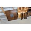 Image 1 : Dark Brown Wood Dining Table with Center Stone Tile Insert and Four Legs 54 x 54 x 36"