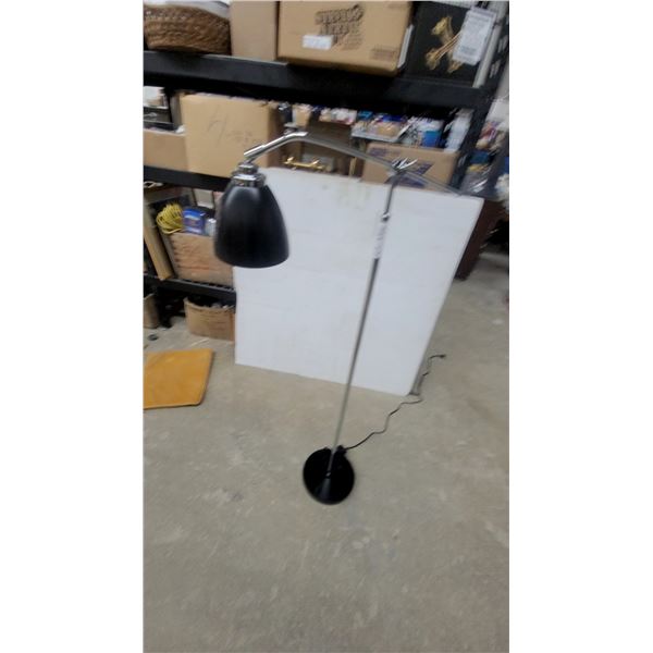 IKEA Forsa Adjustable Chrome Swing-Arm Floor Lamp with Black Metal Shade