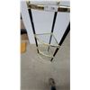 Image 4 : 4 Tier Corner Étagère with Glass Shelves and Brass-Tone Metal Frame, Black Posts43 x 18 x 13"
