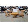 Image 1 : Wooden Drop-Leaf Pedestal Dining Table with Four Slatted-Back Upholstered Chairs 30" Hgt.x40"