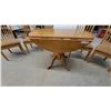 Image 2 : Wooden Drop-Leaf Pedestal Dining Table with Four Slatted-Back Upholstered Chairs 30" Hgt.x40"