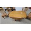 Image 3 : Wooden Drop-Leaf Pedestal Dining Table with Four Slatted-Back Upholstered Chairs 30" Hgt.x40"