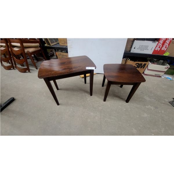 2 Modern Dark-Stained Wood Nesting Tables with Tapered Legs, Set of Two Biggest 22 x 27 x 19"