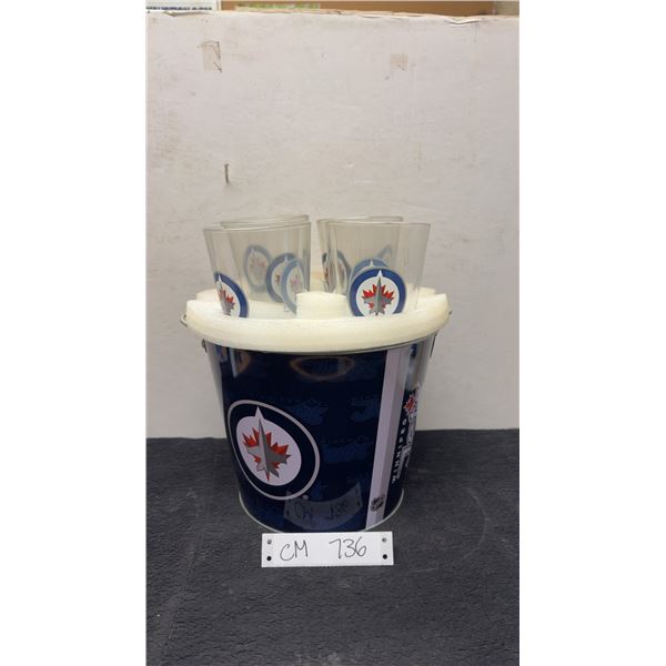 Unused Winnipeg Jets Ice Bucket & Glass Set