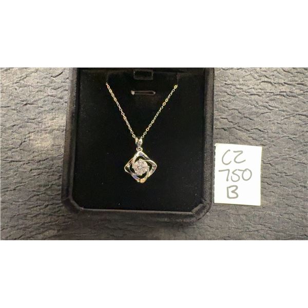 925 Sterling Silver White Gold Overlay 1.0 Carat Moissanite Lab Diamond Atomic Necklace, D, VVS1