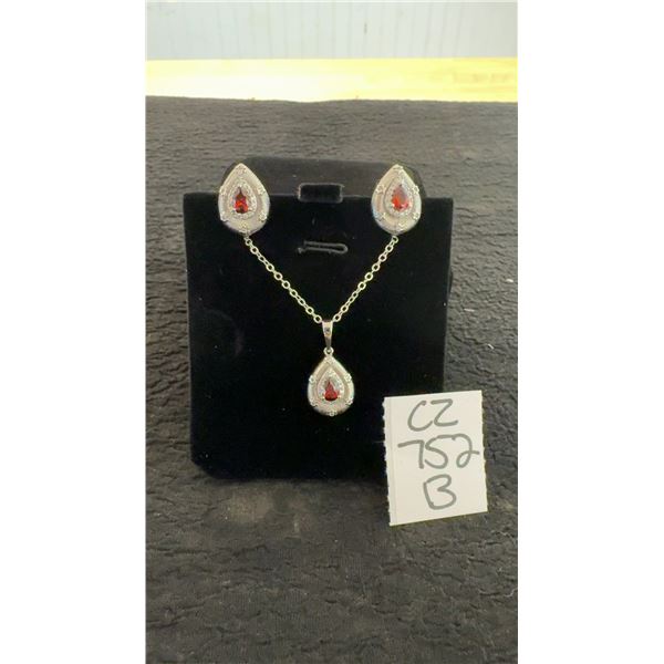 Platinum Plated 1.5 TCW Pear Cut Red Simulated Diamond CZ Two-Piece Halo Set Adjustable 16"-18"