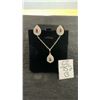 Image 1 : Platinum Plated 1.5 TCW Pear Cut Red Simulated Diamond CZ Two-Piece Halo Set Adjustable 16"-18"