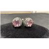 Image 5 : 925 Sterling Silver 1.0 Carat Each Pink Simulated Diamond Halo Stud Earrings with White Gold