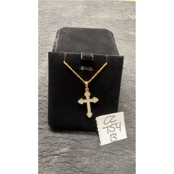 18K Gold-Plated 32mm Simulated Diamond Cubic Zirconia Cross Necklace with 18" Chain