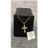 Image 1 : 18K Gold-Plated 32mm Simulated Diamond Cubic Zirconia Cross Necklace with 18" Chain