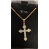 Image 2 : 18K Gold-Plated 32mm Simulated Diamond Cubic Zirconia Cross Necklace with 18" Chain