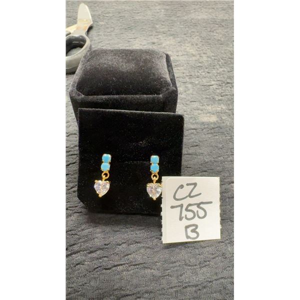 18K Gold Plated 0.5 Each Heart Cut Simulated Diamond Cubic Zirconia Dangle Earrings
