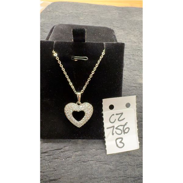 Platinum-Plated 25mm Simulated Diamond Cubic Zirconia Heart Necklace with 16" - 18" Chain