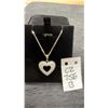 Image 1 : Platinum-Plated 25mm Simulated Diamond Cubic Zirconia Heart Necklace with 16" - 18" Chain