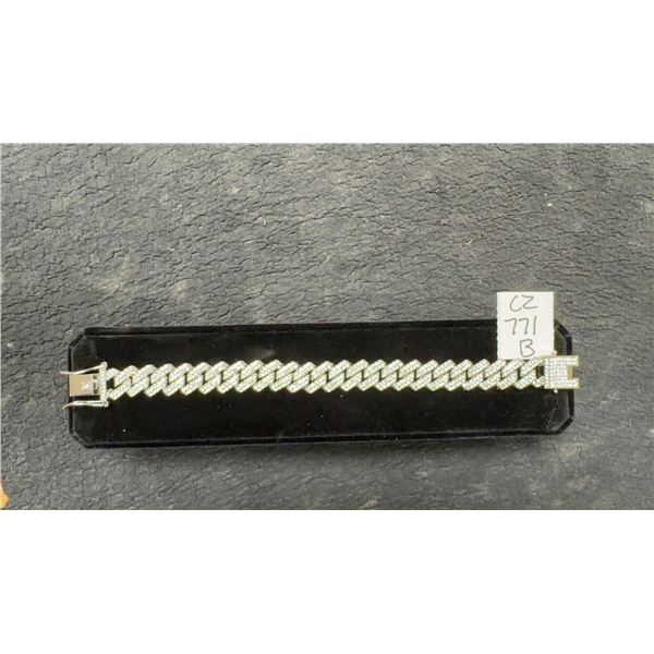 Platinum Plated 14mm Simulated Diamond Cubic Zirconia Iced Out Cuban Link Bracelet, 8" Long