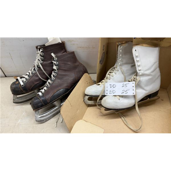 Two Pairs of Vintage Ice Skates: LED Horne Hockey Skates Sz 11-1/2 and White Figure Skates Sz 10