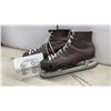 Image 2 : Two Pairs of Vintage Ice Skates: LED Horne Hockey Skates Sz 11-1/2 and White Figure Skates Sz 10