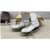 Image 5 : Two Pairs of Vintage Ice Skates: LED Horne Hockey Skates Sz 11-1/2 and White Figure Skates Sz 10