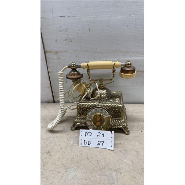 Seecofone Ornate Brass Rotary Telephone with Mona Lisa Dial, Made in Taiwan