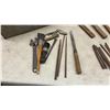 Image 4 : Vintage Wooden Tool Box with Pipe Wrenches, Hammers, Cobbler's Shoe Forms, Files, and More