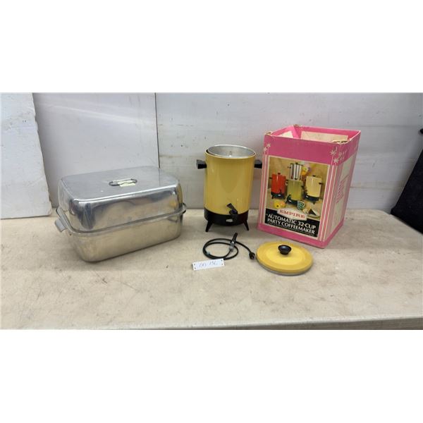 Empire Automatic 32-Cup Party Coffeemaker in Yellow with Box and Aluminum Roaster