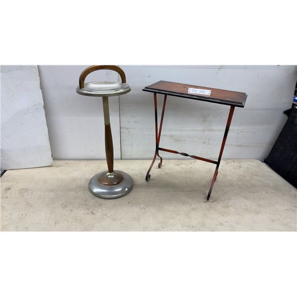 Vintage Mid-Century Floor Standing Ashtray (No Ashtray Insert) and Small Metal Accent Table