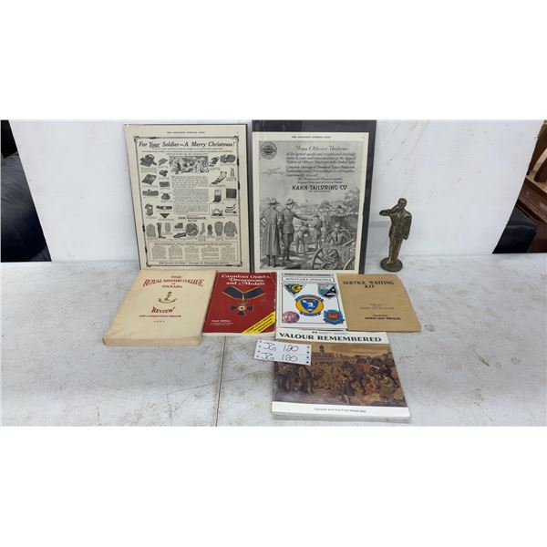 Box of Military Books, Insignia, Canadian Orders Decorations & Medals, Service Writing Kit