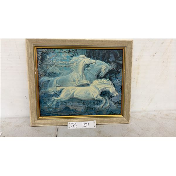 Vladimir Tretchikoff Signed Print, Wild Horses, Blue Version, Framed, 12 1/2 x 15" with Frame