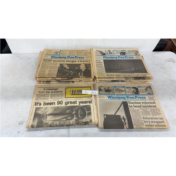 Fourteen Winnipeg Free Press Newspapers, 1980s, Including Last Day of the Winnipeg Tribune