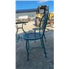 Image 4 : Teal Wrought Iron Outdoor Bistro Set with Glass Top Table and Two Scrolled Chairs