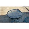 Image 6 : Teal Wrought Iron Outdoor Bistro Set with Glass Top Table and Two Scrolled Chairs