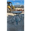 Image 7 : Teal Wrought Iron Outdoor Bistro Set with Glass Top Table and Two Scrolled Chairs