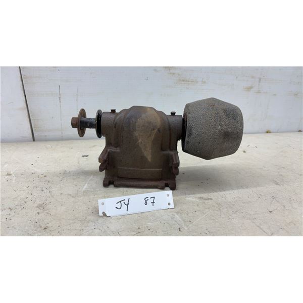 Vintage Manual Cast Iron Belt-Driven Bench Grinder Head with Conical Grinding Wheel