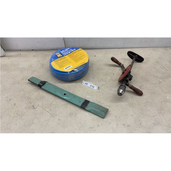Power Fist 3/8 x 50" Foot PVC Air Hose, Vintage Hand Crank Drill, Mower Blade, 20 3/4" and More
