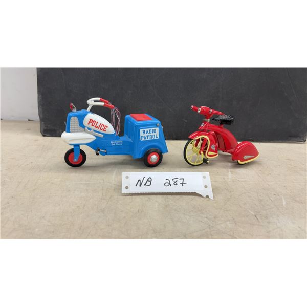 Hallmark Collectibles: Structo Police Radio Patrol Scooter and Murray Super Sonic Tricycle