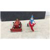 Image 2 : Vintage KO Japan Wind-Up Tin Clown on Scooter (Missing Rubber on 2 Tires) and Dinky Bulldozer