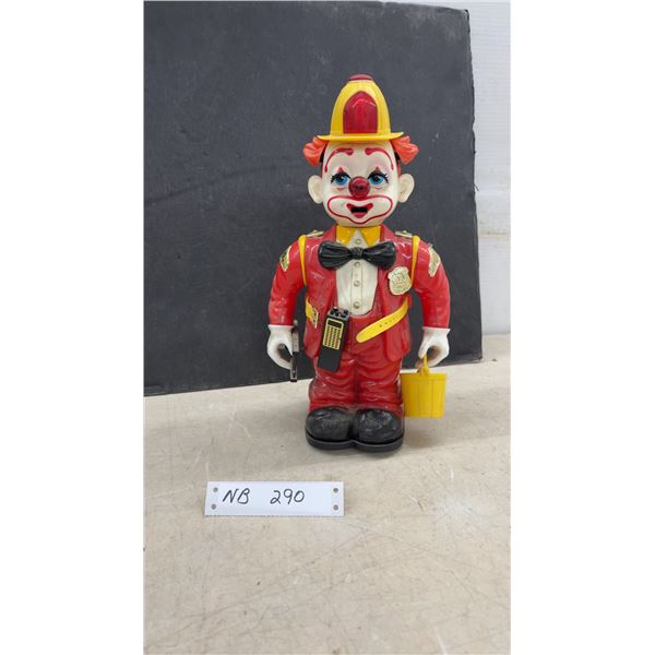 New-Bright Battery-Operated Firefighter Clown Walking Toy with Ladder and Bucket, 1988