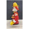 Image 2 : New-Bright Battery-Operated Firefighter Clown Walking Toy with Ladder and Bucket, 1988