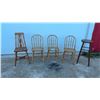 Image 1 : Vintage Wooden Spindle-Back Side Chair with Carved Splat and X-Shaped Stretchers, Lot of 5