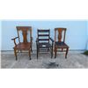 Image 1 : Antique Oak T-Back Armchair, Ladder-Back Armchair, and Oak Side Chair