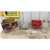 Image 1 : Anchor Hocking Crown Point Punch Set, Glass Bowl with Ornaments and Jar