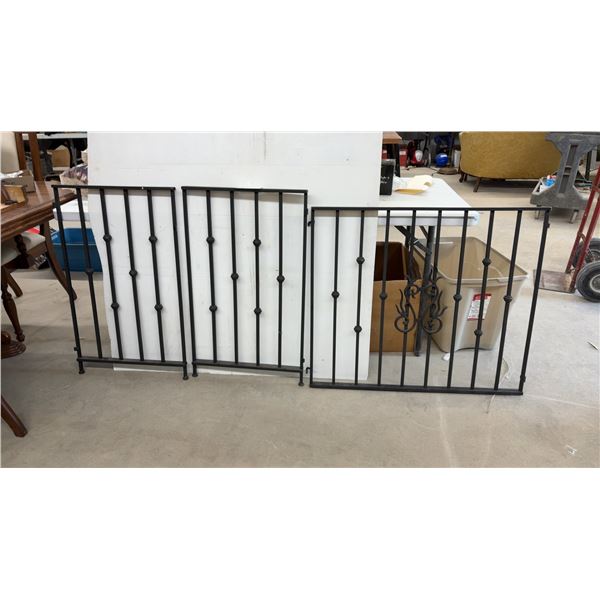 Set of Three Black Wrought Iron Railings with Decorative Scrollwork, 31 3/4 x 36 1/2" & 2 @ 20 1/