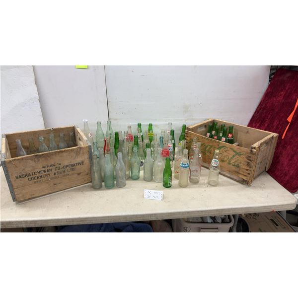 Vintage Glass Beverage Bottles with Saskatchewan Co-Operative Creamery & Coke Crate and More
