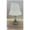 Image 5 : Vintage Ceramic Table Lamp with Lace Shade and Silver-Toned Glass Table Lamp, Tallest 24"