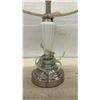 Image 6 : Vintage Ceramic Table Lamp with Lace Shade and Silver-Toned Glass Table Lamp, Tallest 24"
